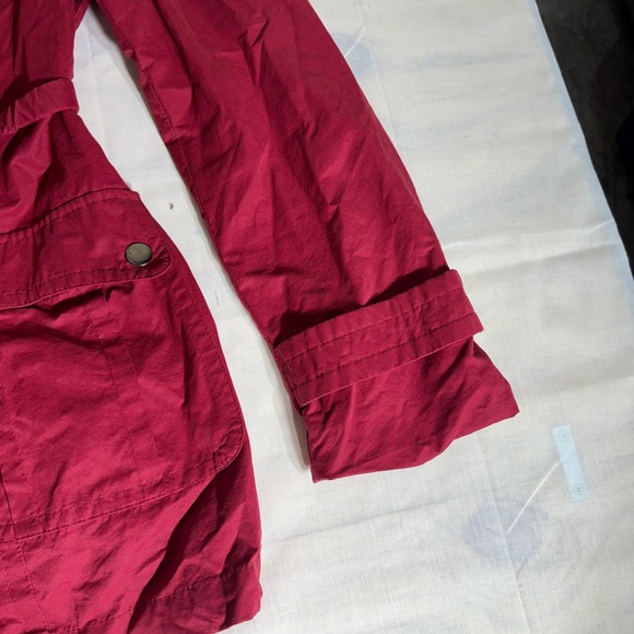Women's Medium Ann Taylor Loft Outlet Hooded Red Utility Jacket Pockets - Picture 4 of 9